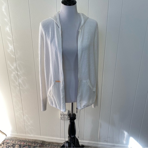 Vintage Escada Sport Zip Front Textured White Hoodie Sheer Hood And Pockets Sz M - Picture 9 of 13